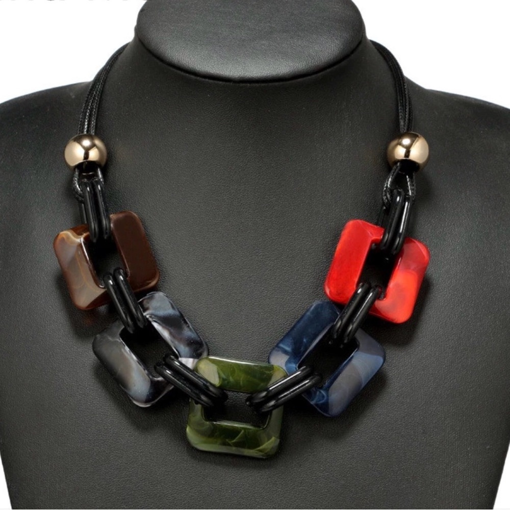 Multicolor Geometric Statement Necklace